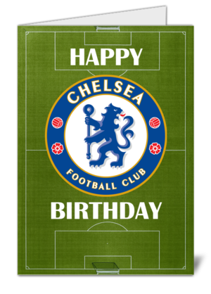 chelsea fan football pitch themed happy birthday card   high quality gloss birthday card 784 | uk wide print