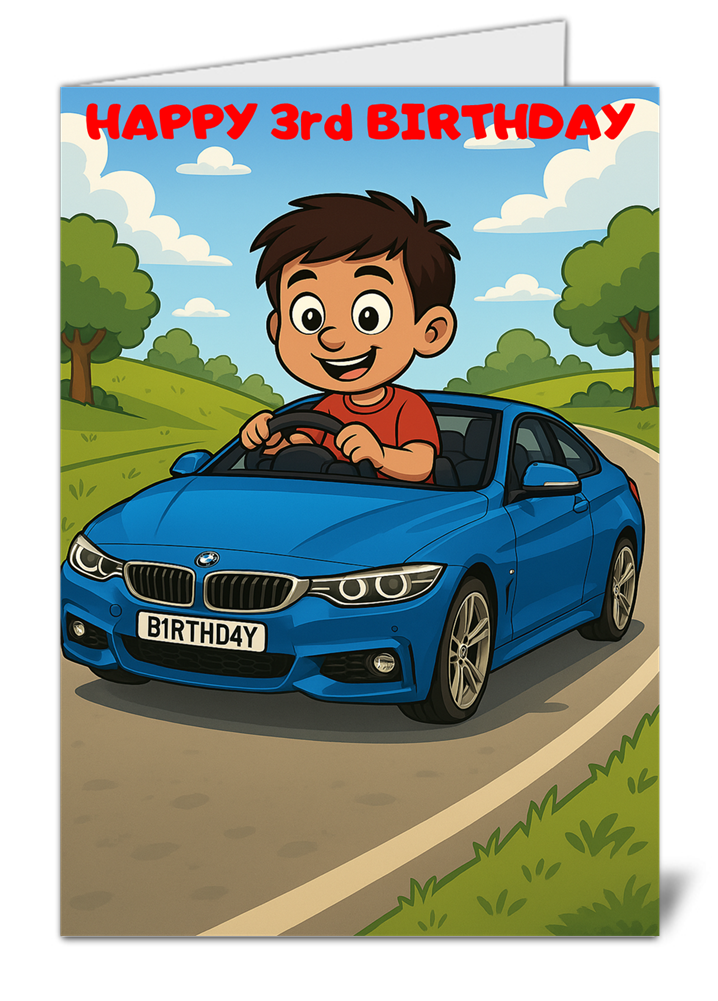 Bmw car boys themed happy 3rd birthday card 1-3 bmw car boys themed happy 3rd birthday card high quality gloss birthday card 1 3