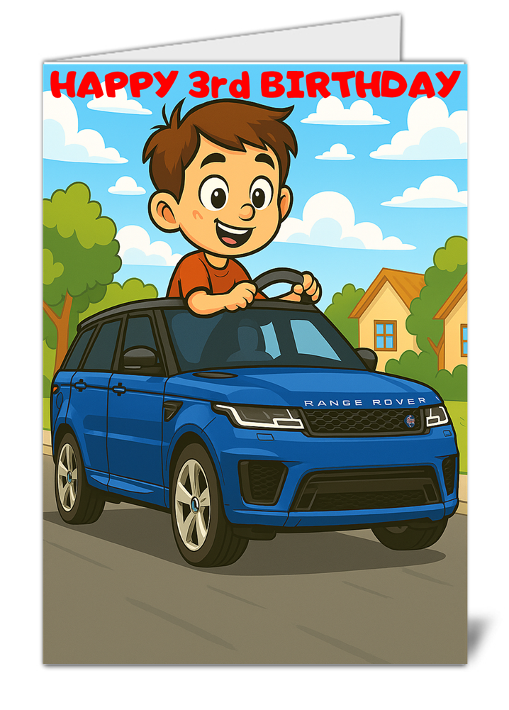 Range rover car boys themed happy 3rd birthday card 3-3 range rover car boys themed happy 3rd birthday card high quality gloss birthday card 3 3