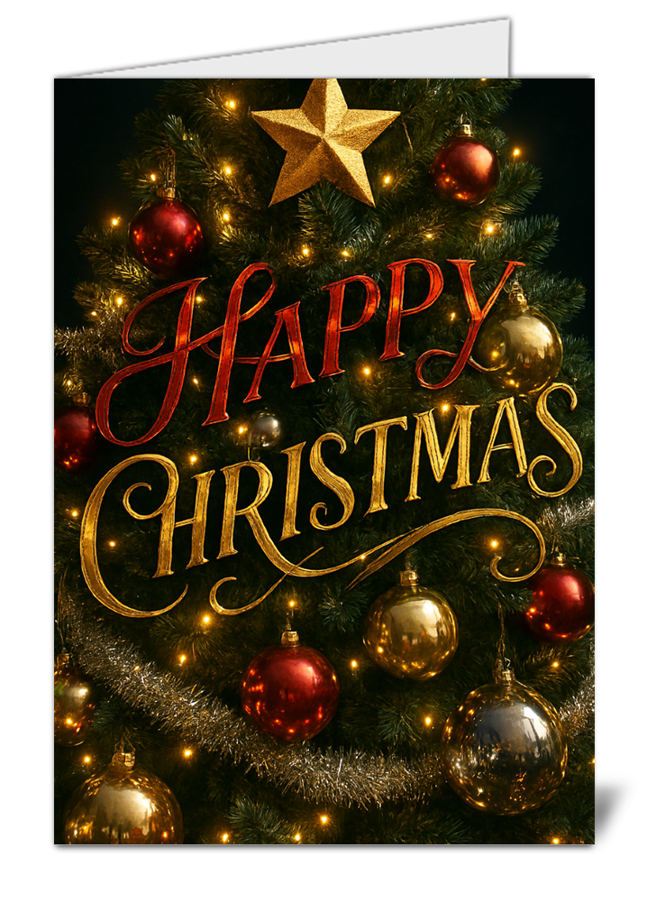 Christmas tree themed happy christmas card 461 christmas tree themed happy christmas card high quality gloss festive christmas card 461 | uk wide print