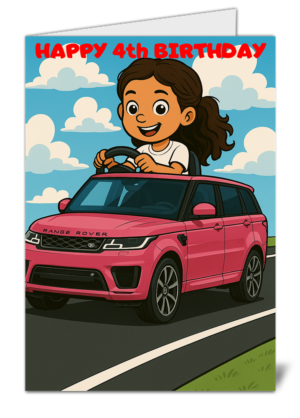 range rover car girls themed happy 4th birthday card   high quality gloss birthday card 4 4