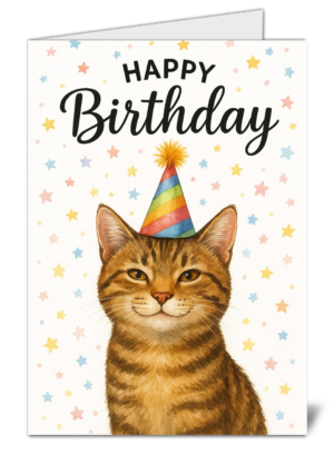 Tabby Cat Themed Happy Birthday Card - High Quality Gloss Birthday Card 161