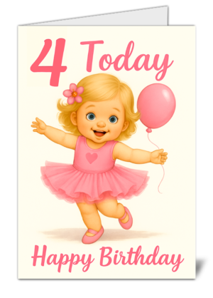 Happy 4th Birthday Baby Girl Themed Happy Birthday Card - High Quality Gloss Birthday Card 159-4