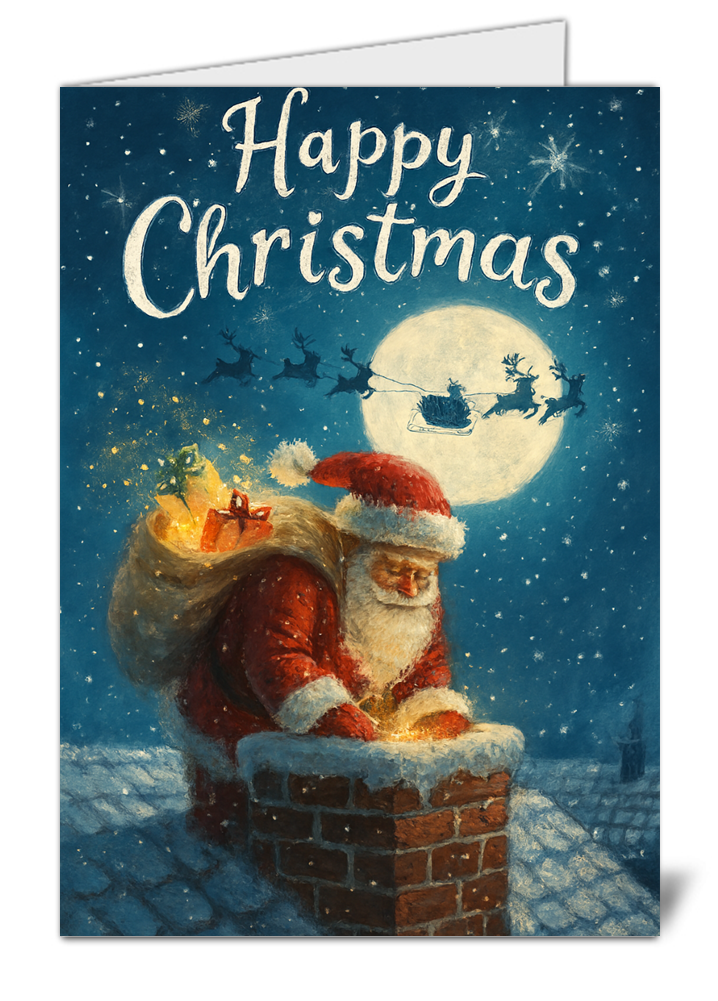 Santa chimney themed happy christmas card 467 santa chimney themed happy christmas card high quality gloss festive christmas card 467 | uk wide print