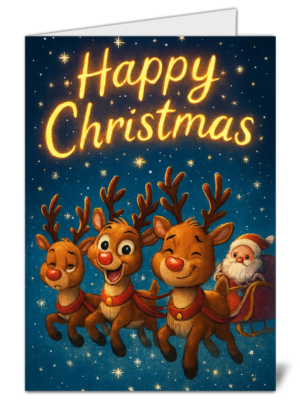 Reindeer Themed Happy Christmas Card - High Quality Gloss Festive Christmas Card 471