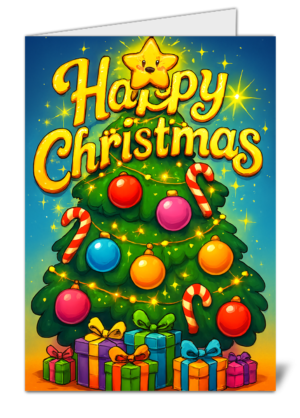 Christmas Tree Themed Happy Christmas Card - High Quality Gloss Festive Christmas Card 473
