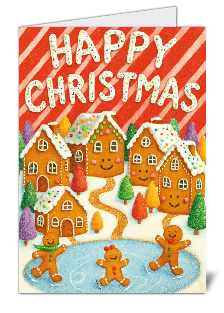 Gingerbread themed happy christmas card 481 gingerbread themed happy christmas card high quality gloss festive christmas card 481 | uk wide print