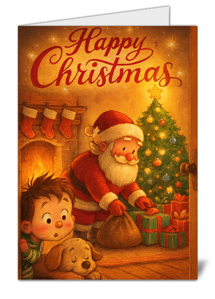 Santa claus themed happy christmas card 487 santa claus themed happy christmas card high quality gloss festive christmas card 487 | uk wide print