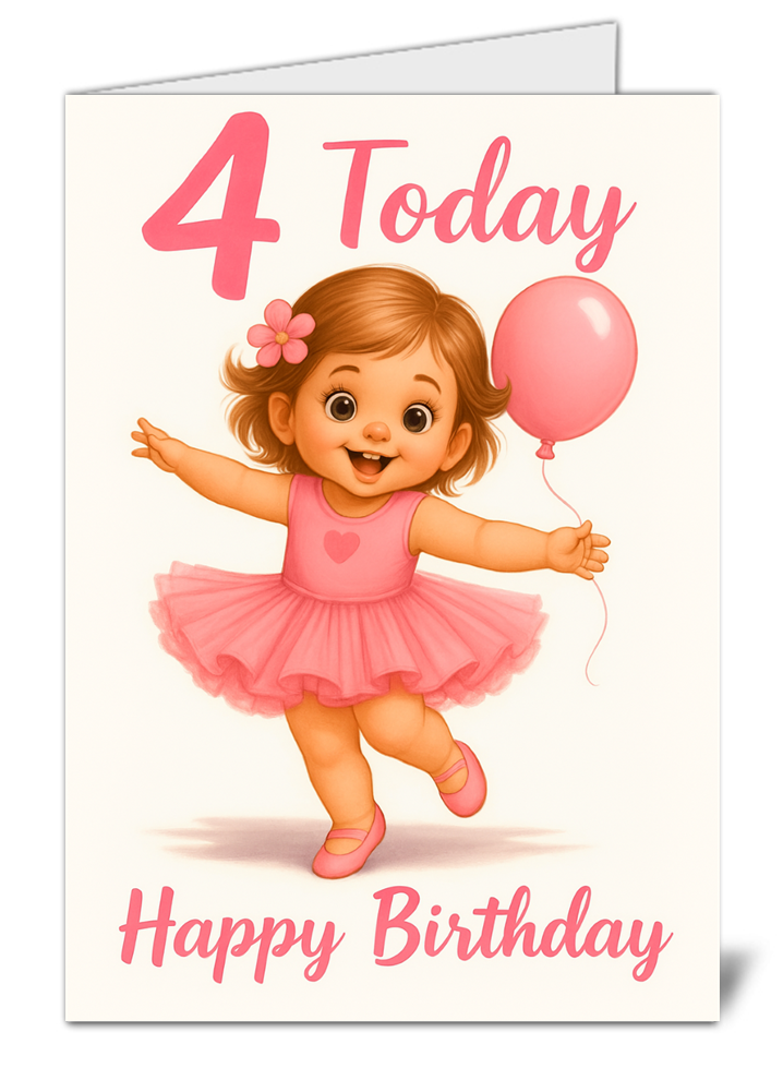 Happy 4th birthday baby girl themed happy birthday card 45-4 happy 4th birthday baby girl themed happy birthday card high quality gloss birthday card 45 4 | uk wide print