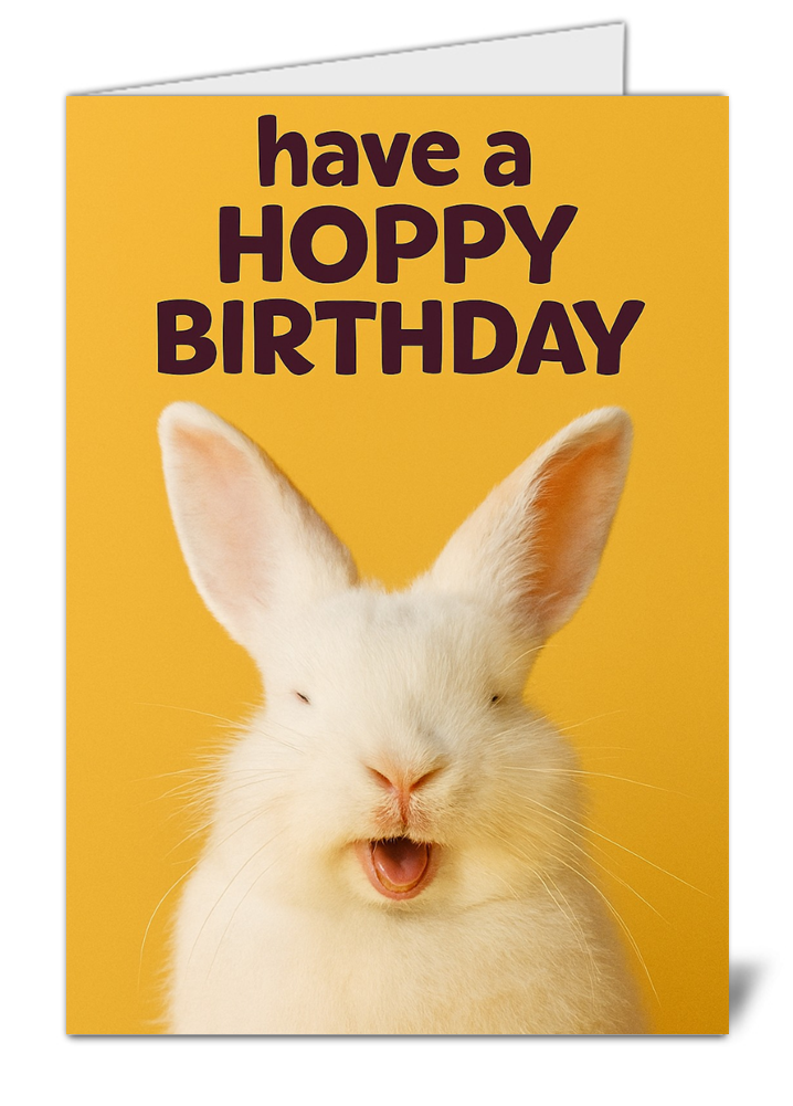 Cute have a hoppy birthday rabbit themed happy birthday card 197 cute have a hoppy birthday rabbit themed happy birthday card high quality gloss birthday card 197 | uk wide print