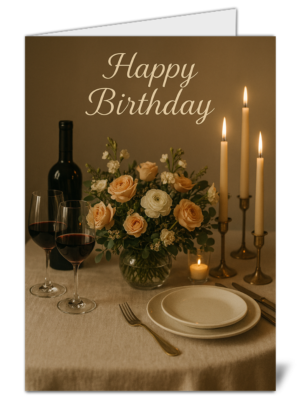 Simplistic Candlelit Dinner Themed Happy Birthday Card - High Quality Gloss Birthday Card 59