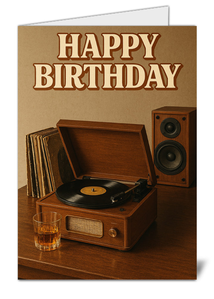Simplistic vinyl player themed happy birthday card 60 simplistic vinyl player themed happy birthday card high quality gloss birthday card 60 | uk wide print