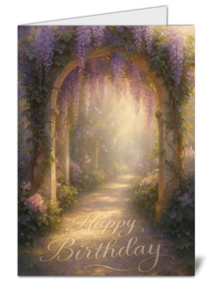 Floral Archway Themed Happy Birthday Card – High Quality Gloss Birthday Card 403