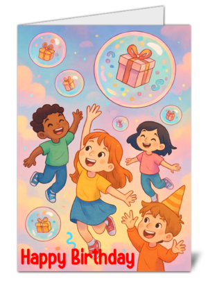 Presents & Bubbles Kids Themed Happy Birthday Card - High Quality Gloss Birthday Card 26