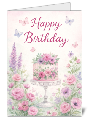 Floral Cake Themed Happy Birthday Card – High Quality Gloss Birthday Card 448