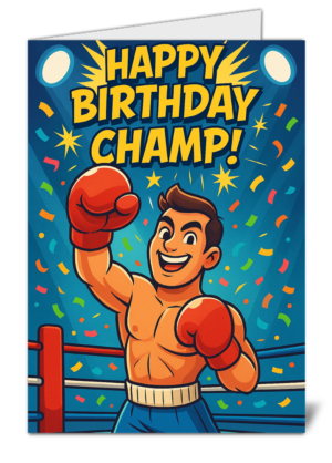 happy birthday champ cartoon boxing themed happy birthday card  high quality gloss birthday card 450 | uk wide print