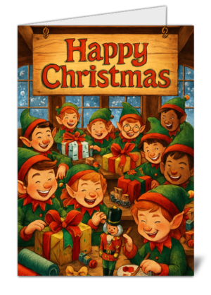 Elves Themed Happy Christmas Card - High Quality Gloss Festive Christmas Card 463