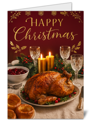 Christmas Dinner Themed Happy Christmas Card - High Quality Gloss Festive Christmas Card 466