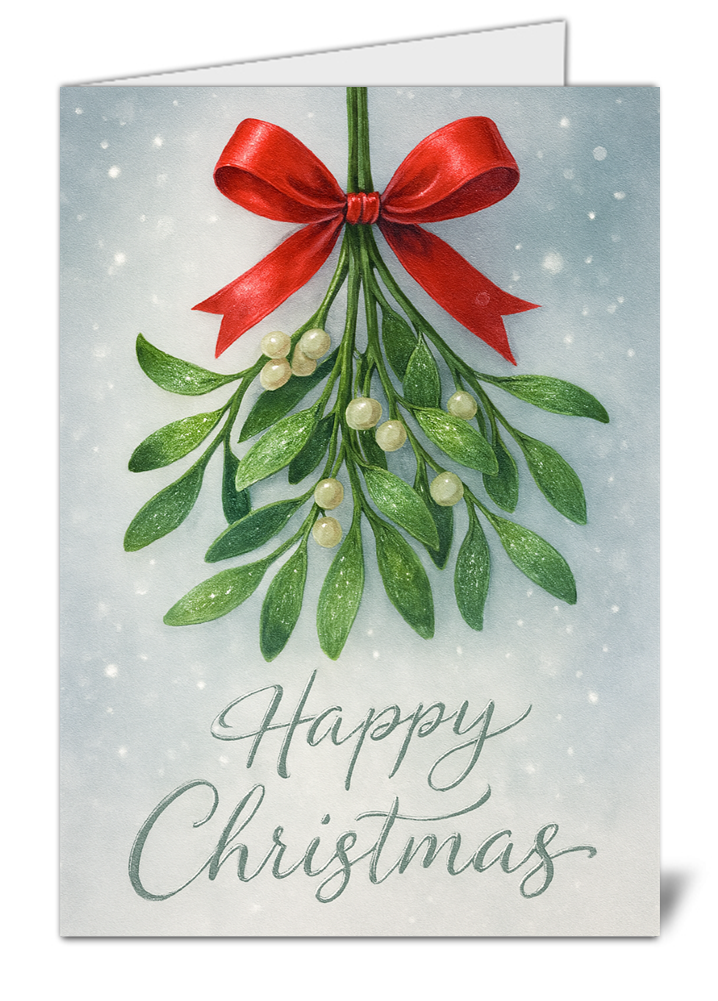 Mistletoe themed happy christmas card 469 mistletoe themed happy christmas card high quality gloss festive christmas card 469 | uk wide print