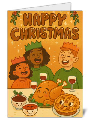 Cartoon Christmas Dinner Themed Happy Christmas Card - High Quality Gloss Festive Christmas Card 479