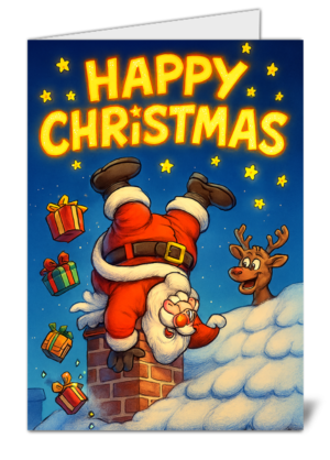 Santa Claus Chimney Themed Happy Christmas Card - High Quality Gloss Festive Christmas Card 480