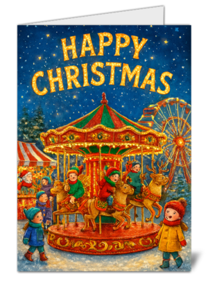 Christmas Carnival Themed Happy Christmas Card - High Quality Gloss Festive Christmas Card 485