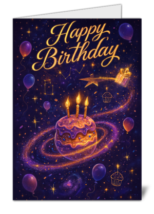 space cake themed happy birthday card  high quality gloss birthday card 488 | uk wide print