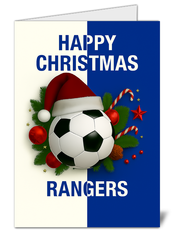 Rangers fan football themed happy christmas card 501 rangers fan football themed happy christmas card high quality gloss festive christmas card 501 | uk wide print