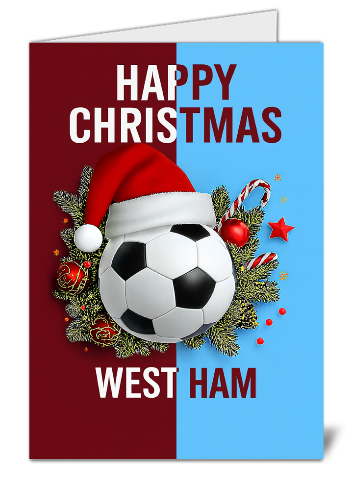 West ham united fan football themed happy christmas card 506 west ham united fan football themed happy christmas card high quality gloss festive christmas card 506 | uk wide print