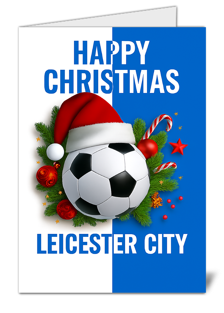 Leicester city fan football themed happy christmas card 507 leicester city fan football themed happy christmas card high quality gloss festive christmas card 507 | uk wide print