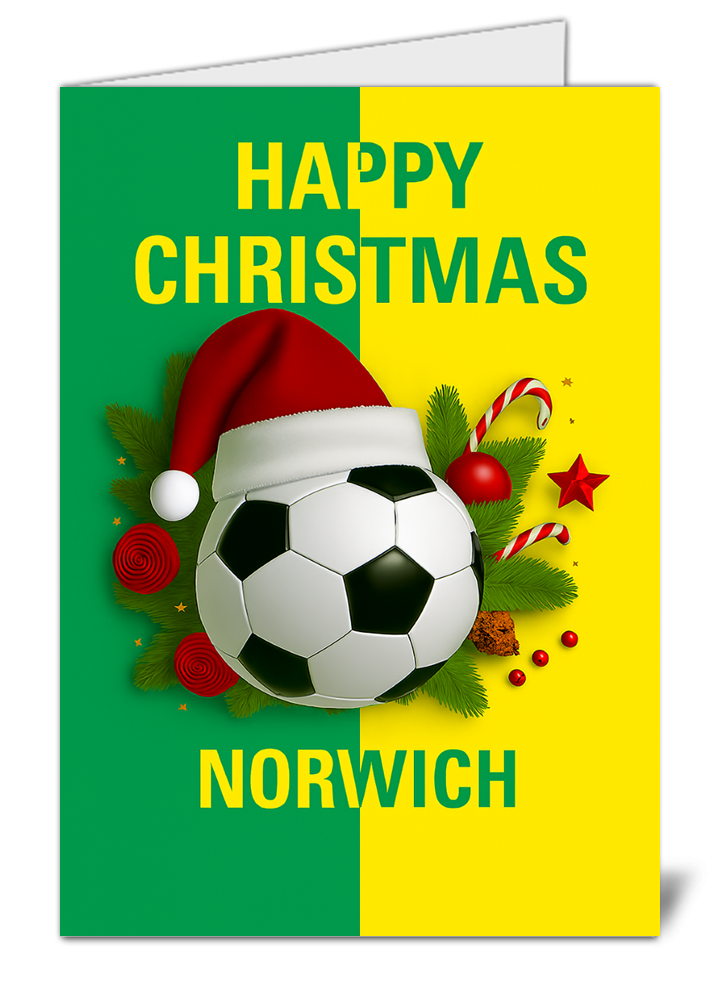 Norwich city fan football themed happy christmas card 518 norwich city fan football themed happy christmas card high quality gloss festive christmas card 518 | uk wide print