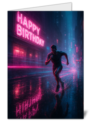 unique neon athletics sports themed happy birthday card   high quality gloss birthday card 547 | uk wide print
