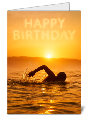 Swimming sunset themed happy birthday card 559 swimming sunset themed happy birthday card high quality gloss birthday card 559 | uk wide print
