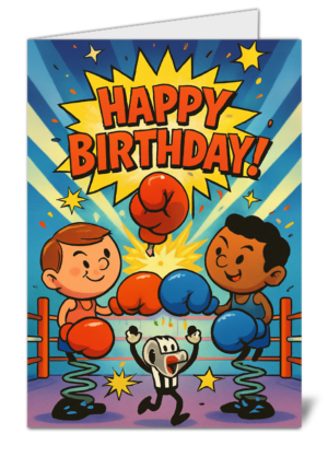 funny cartoon boxing themed happy birthday card   high quality gloss birthday card 560 | uk wide print