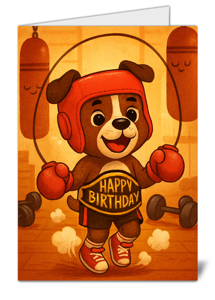 Cute cartoon dog boxing themed happy birthday card 561 cute cartoon dog boxing themed happy birthday card high quality gloss birthday card 561 | uk wide print