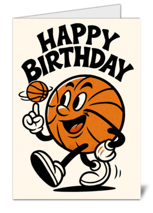 Simple Cartoon Basketball Themed Happy Birthday Card - High Quality Gloss Birthday Card 572