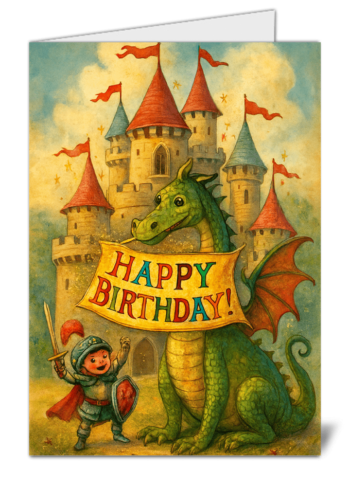 Cartoon dragon themed happy birthday card 596 cartoon dragon themed happy birthday card high quality gloss birthday card 596 | uk wide print