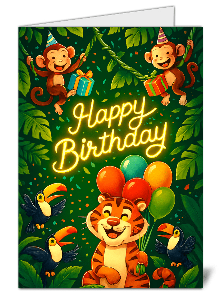 Cartoon animals themed happy birthday card 597 cartoon animals themed happy birthday card high quality gloss birthday card 597 | uk wide print