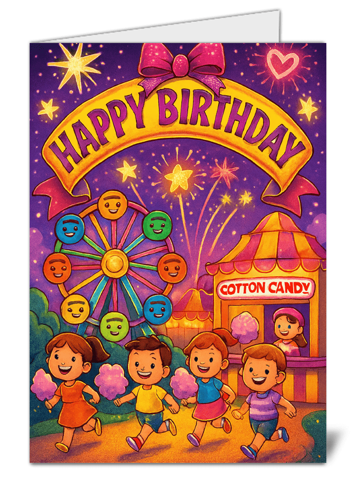 kids carnival themed happy birthday card   high quality gloss birthday card 599 | uk wide print