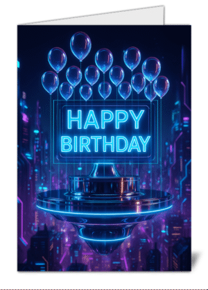 neon lit sci fi themed happy birthday card   high quality gloss birthday card 601 | uk wide print