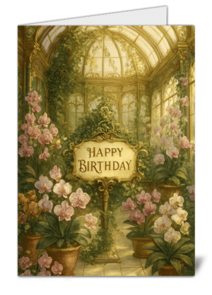 Orchid Conservatory Themed Happy Birthday Card - High Quality Gloss Birthday Card 611