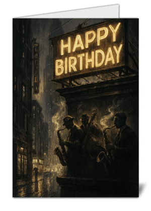 Monochrome Jazz Themed Happy Birthday Card - High Quality Gloss Birthday Card 619