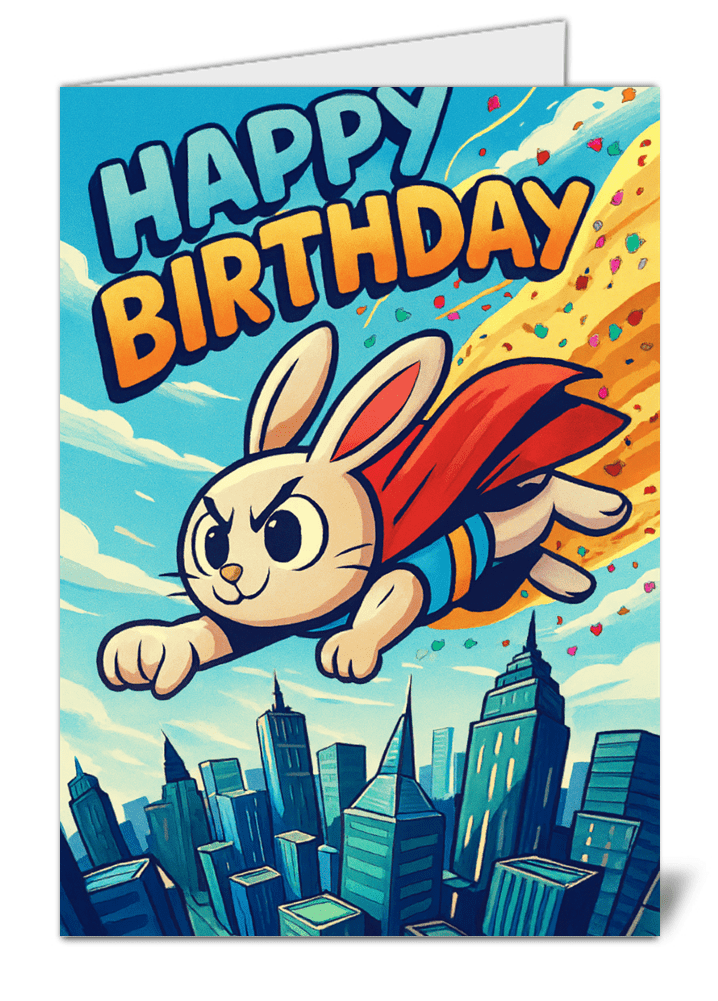 Superhero bunny themed happy birthday card 631 superhero bunny themed happy birthday card high quality gloss birthday card 631 | uk wide print