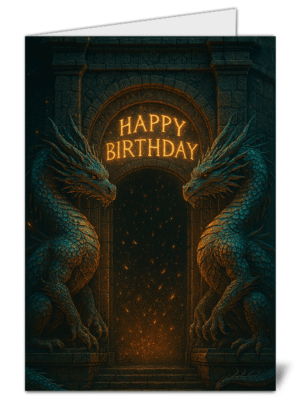 Dragon archway themed happy birthday card 640 dragon archway themed happy birthday card high quality gloss birthday card 640 | uk wide print