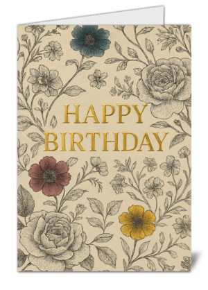 Simplistic Floral Themed Happy Birthday Card - High Quality Gloss Birthday Card 643