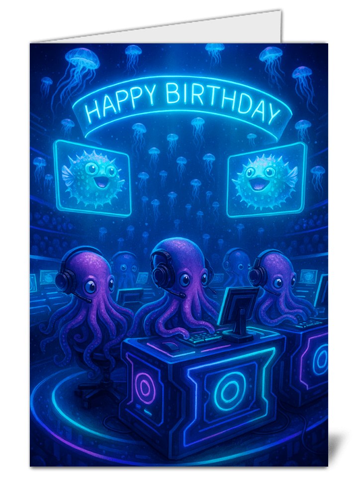 Funny octopus gaming themed happy birthday card 694 funny octopus gaming themed happy birthday card high quality gloss birthday card 694 | uk wide print