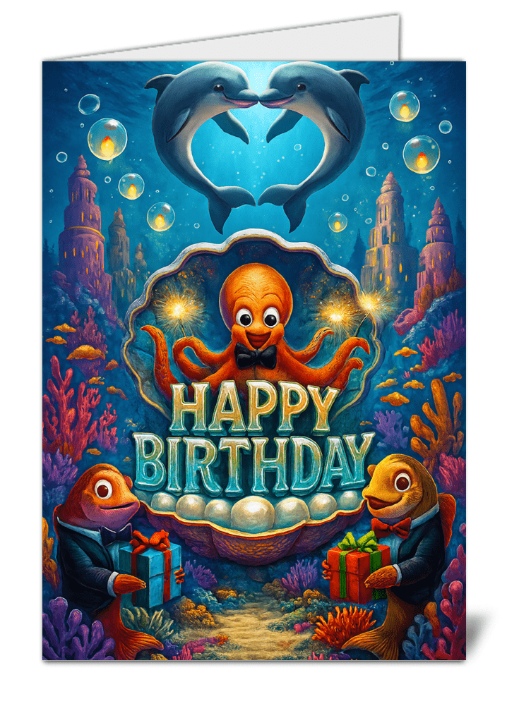 Under The Sea Birthday Card | Octopus Dolphin Coral Ocean