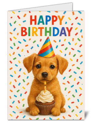 Simple Cute Dog Themed Happy Birthday Card – High Quality Gloss Birthday Card 125