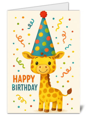 Simple Cute Giraffe Themed Happy Birthday Card – High Quality Gloss Birthday Card 126