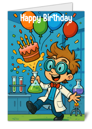 Scientist Cake Explosion Kids Themed Happy Birthday Card - High Quality Gloss Birthday Card 33